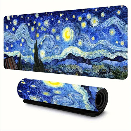 90X40 CM VAN GOGH YILDIZLI GECE TASARIMI KAYDIRMAZ TABAN SPEED YÜZEY OYUNCU MOUSE PAD GAMİNG