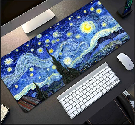 90X40 CM VAN GOGH YILDIZLI GECE TASARIMI KAYDIRMAZ TABAN SPEED YÜZEY OYUNCU MOUSE PAD GAMİNG