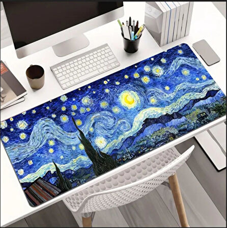 90X40 CM VAN GOGH YILDIZLI GECE TASARIMI KAYDIRMAZ TABAN SPEED YÜZEY OYUNCU MOUSE PAD GAMİNG