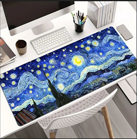 90X40 CM VAN GOGH YILDIZLI GECE TASARIMI KAYDIRMAZ TABAN SPEED YÜZEY OYUNCU MOUSE PAD GAMİNG