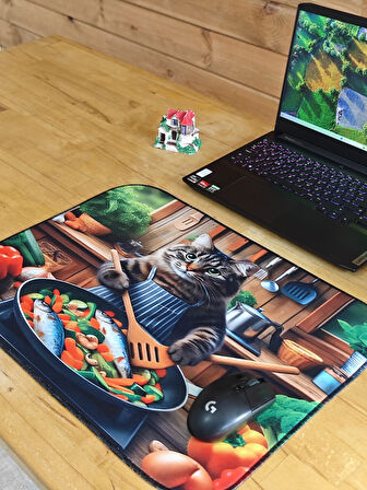 SGE TEKNOLOJİ 55X45 CM KEDİ ŞEF KAYDIRMAZ TABAN SPEED YÜZEY OYUNCU MOUSE PAD GAMİNG PAD