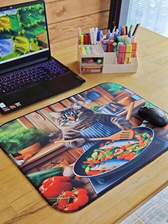 SGE TEKNOLOJİ 55X45 CM KEDİ ŞEF KAYDIRMAZ TABAN SPEED YÜZEY OYUNCU MOUSE PAD GAMİNG PAD