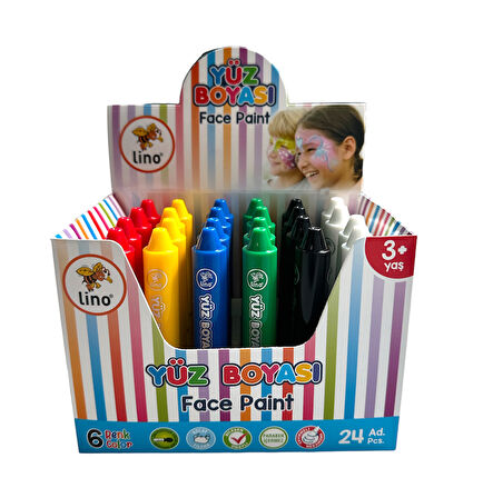 LİNO YÜZ BOYASI 6 RENK 24 LÜ YIKANABİLİR LN-903 1  