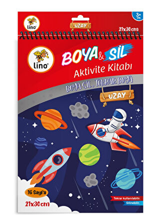 LİNO BOYAMA KİTABI BOYA & SİL AKTİVİTE UZAY A4 EBAT (SİLİNEBİLİR) BS-1005 1  