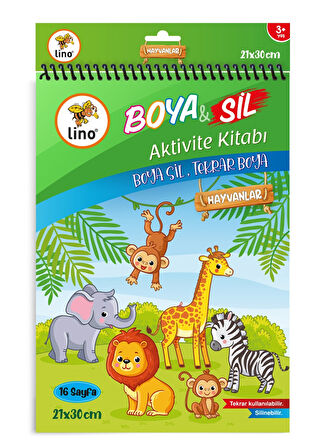 LİNO BOYAMA KİTABI BOYA & SİL AKTİVİTE HAYVANLAR A4 EBAT (SİLİNEBİLİR) BS-1006 1  