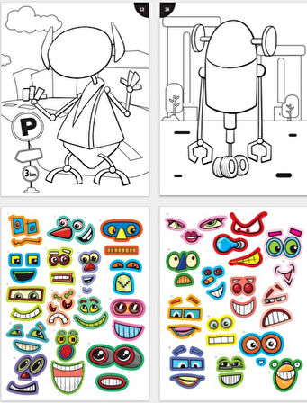 Lino Funny Faces Stickerli Boyama Kitabı - Robotlar