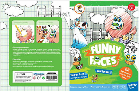 Lino Funny Faces Stickerli Boyama Kitabı - Hayvanlar