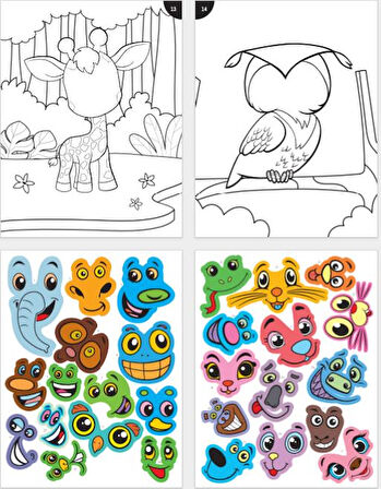 Lino Funny Faces Stickerli Boyama Kitabı - Hayvanlar