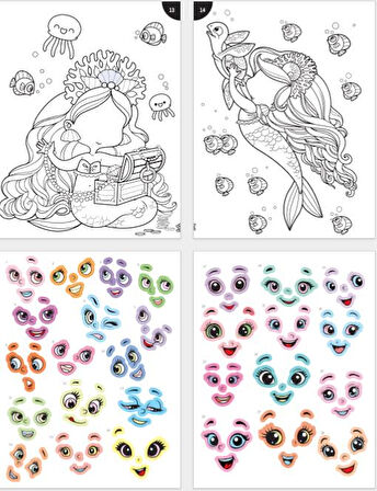 Lino Funny Faces Stickerli Boyama Kitabı - Deniz Kızı