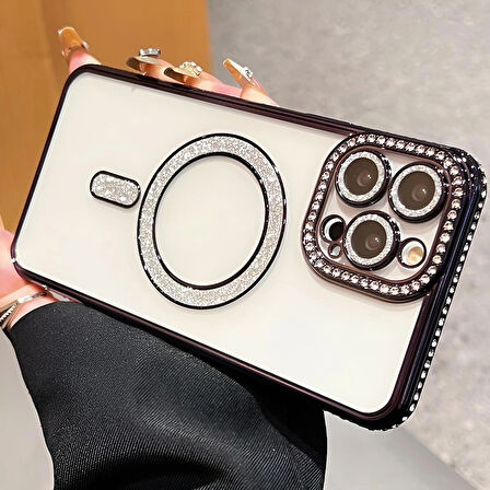 Iphone 16 Uyumlu Şeffaf Taşlı MagSafe Özellikli Kılıf