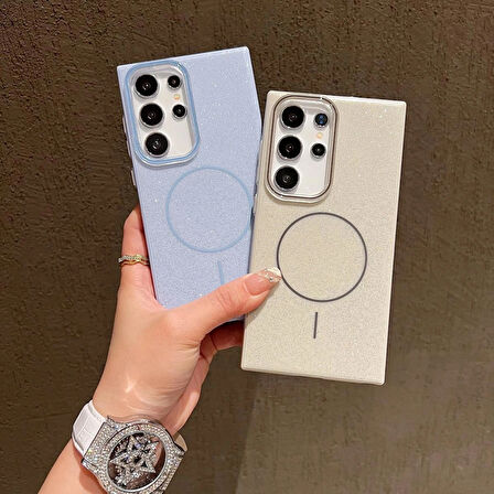 Samsung Galaxy S23 Ultra Uyumlu Simli MagSafe Özellikli Kılıf