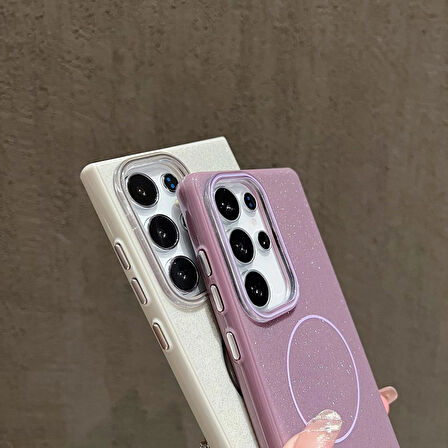 Samsung Galaxy S23 Ultra Uyumlu Simli MagSafe Özellikli Kılıf