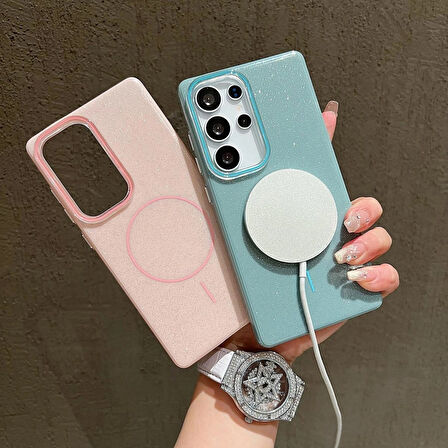 Samsung Galaxy S23 Ultra Uyumlu Simli MagSafe Özellikli Kılıf