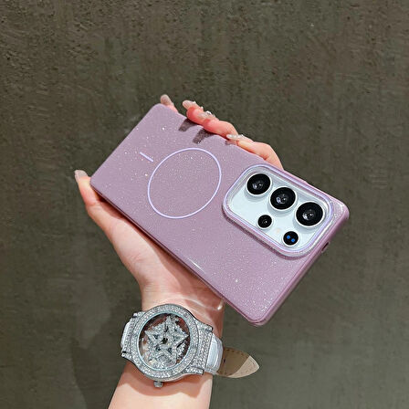 Samsung Galaxy S24 Ultra Uyumlu Simli MagSafe Özellikli Kılıf