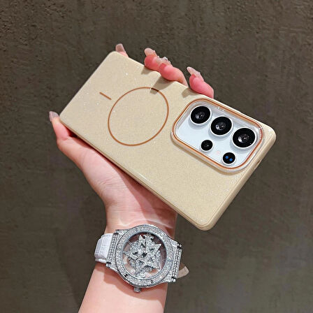 Samsung Galaxy S25 Ultra Uyumlu Simli MagSafe Özellikli Kılıf