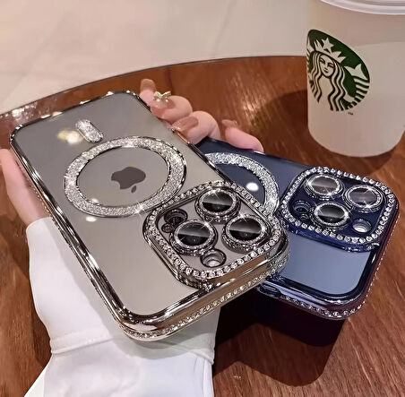 Iphone 17 Uyumlu Şeffaf Taşlı MagSafe Özellikli Kılıf