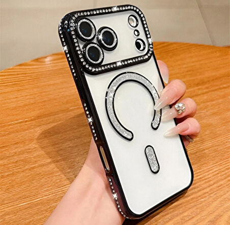 Iphone 17 AİR Uyumlu Şeffaf Taşlı MagSafe Özellikli Kılıf