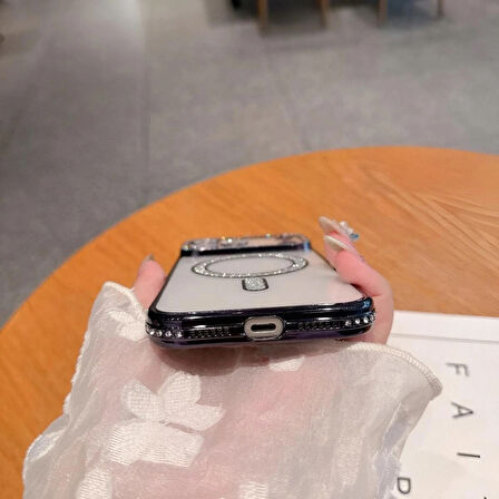 Iphone 17 AİR Uyumlu Şeffaf Taşlı MagSafe Özellikli Kılıf