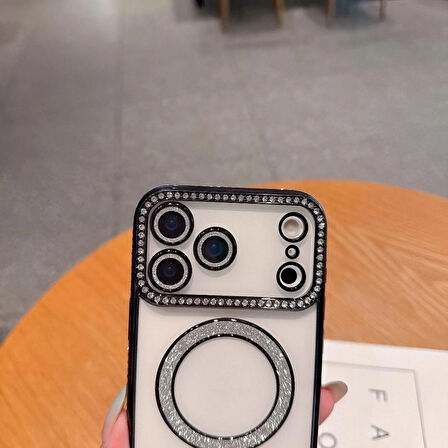 Iphone 17 AİR Uyumlu Şeffaf Taşlı MagSafe Özellikli Kılıf