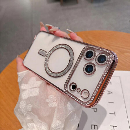 Iphone 17 AİR Uyumlu Şeffaf Taşlı MagSafe Özellikli Kılıf