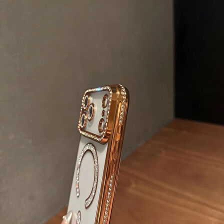 Iphone 17 Pro Uyumlu Şeffaf Taşlı MagSafe Özellikli Kılıf