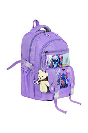 Stitch Baskılı Ortopedik Aksesuarlı Anahtarlıklı Okul Çantası Termal Beslenme Ve Kalemlikli Set