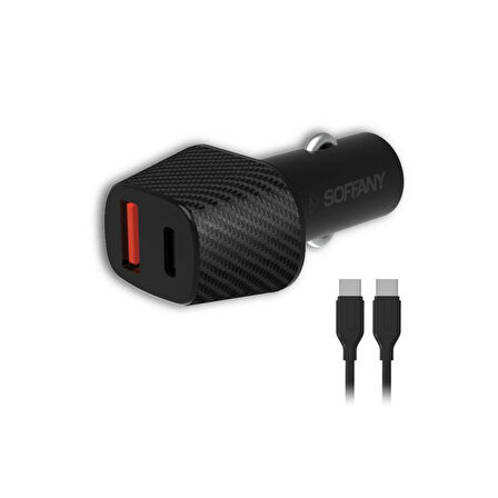 38W USB-C to USB-C Araç Şarj & Data Kablosu
