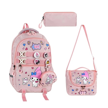 My Melody Baskılı Aksesuarlı Ortopedik Su Geçirmez Ultra Lüx Okul Çantası Termal Beslenme ve Kalemlik