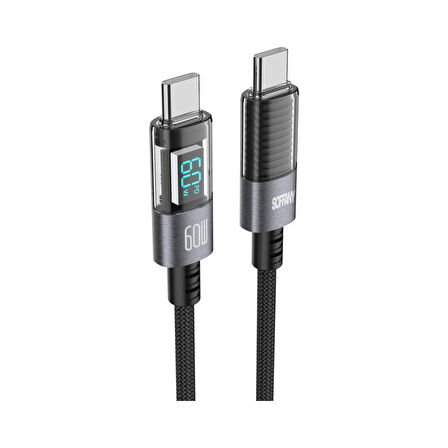 60 W Dijital Ekran Type-C to Type-C Şarj & Data Kablosu