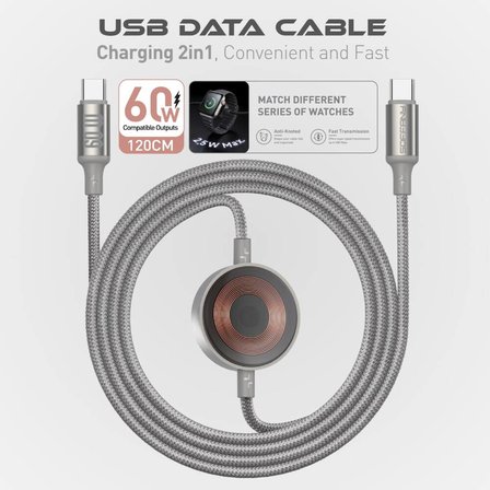 HM-260  HM-260 60W USB-C hızlı şarj ve Apple Watch Uyumlu Manyetik Şarj Kablosu