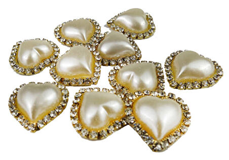 İnci Kalpli Etrafi Taşli Altin 2.3x2.5 Cm ( 10 Adet )