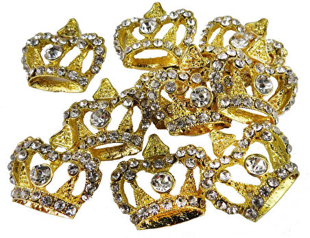 Taç Kristal Taşli Büyük Altin 2.5x3 Cm ( 10 Adet )