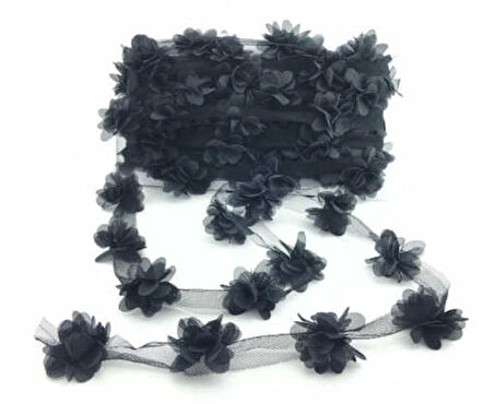 Çiçek Tül Lazer Kesim Siyah 10 Yard ( Yaklaşık 150 Çiçek )