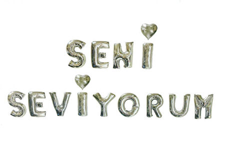 Folyo Balon Seni Seviyorum 16 İnç Gümüş 360x40 Cm ( 13 Adet )