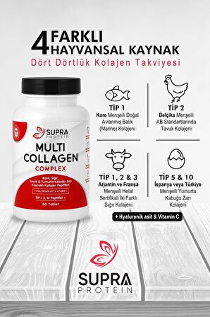 Supra Protein Multi Collagen Complex 60 Tablet- 5 Tip Kolajen Karışımı + Hyaluronik Asit & Vitamin C