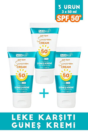 Spf 50+ Leke Karşıtı Yüz Güneş Kremi Tüm Cilt Tipleri Için 50 Ml 3 Adet