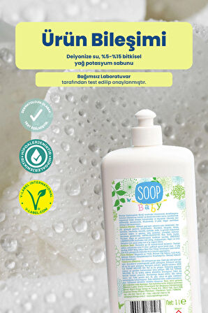 SOOP Sabun Bazlı Yüzey Temizleyici 3 x 1 L | %100 Doğal & Hipoalerjenik | İz Bırakmaz, Durulamasız 