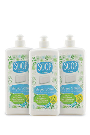 SOOP Beyaz Sabun Yüzey Temizleyici 3 x 1 L |Bitkisel Yağ Sabunu Bazlı |Beyaz Sabun Kokulu