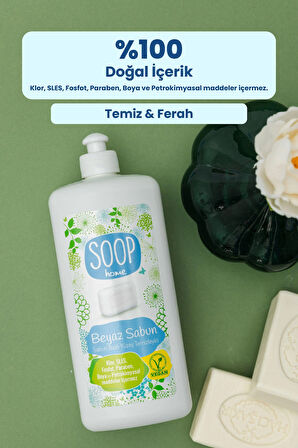 SOOP Beyaz Sabun Yüzey Temizleyici 3 x 1 L |Bitkisel Yağ Sabunu Bazlı |Beyaz Sabun Kokulu