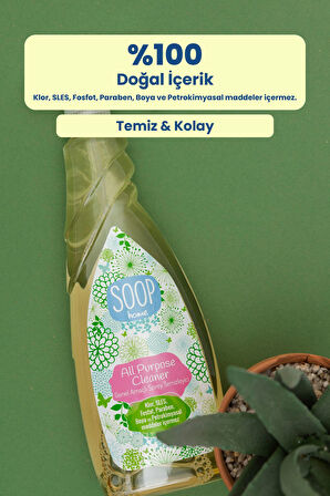 SOOP Genel Temizleyici Spreyi 2x 750 Ml | Bitkisel Yağ Bazlı Sabun | İz Ve Leke Bırakmaz