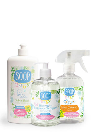 SOOP Baby Bebekli Evler Doğal Temizlik 3'lü Paketi | Biberon ve Yüzey Temizleyici, Leke Çıkarıcı