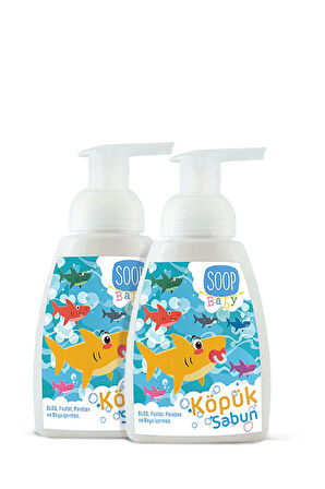SOOP Baby Bebek Shark Köpük Sabun Pudra Kokulu 2 x 300 ml | Vegan Hipoalerjenik | Eğlenceli Köpük Form