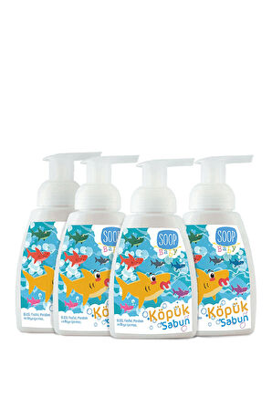 SOOP Baby Bebek Shark Köpük Sabun Pudra Kokulu 4 x 300 ML | Vegan Hipoalerjenik | Eğlenceli Köpük Form