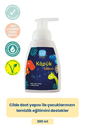 SOOP Baby Bebek Dinozor Köpük Sabun Pudra Kokulu 4 x 300 ML | Vegan Hipoalerjenik