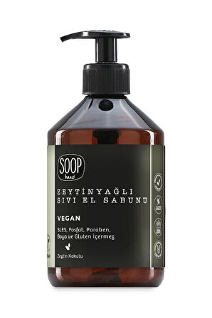 SOOP Sıvı El Sabunu Zeytinyağlı 500 ml | %100 Saf Zeytinyağı ile Üretilmiş | Vegan Ve Doğal İçerik |