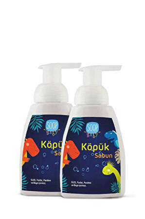 SOOP Baby Bebek Sevimli Dinozor Köpük Sabun Pudra Kokulu 2 x 300 ml | Vegan Hipoalerjenik