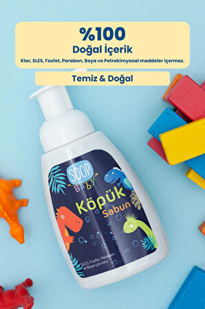 SOOP Bebek Dinozor Köpük Sabun Pudra Kokulu 300 ML | Vegan Hipoalerjenik | Eğlenceli Köpük Form 