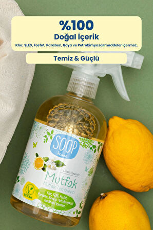 SOOP Güçlü Mutfak Temizleyici 500 ml |Doğal, Vegan | Beyaz Limon Koku | Yağ ve kirlerde etkili 
