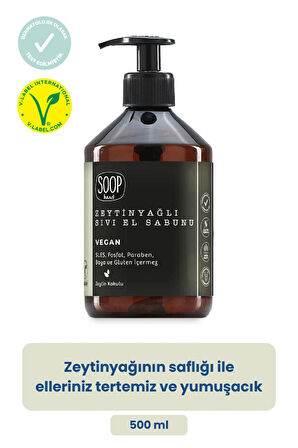 SOOP Sıvı El Sabunu Zeytinyağlı 2 x 500 ml| %100 Saf Zeytinyağlı | Vegan Ve Doğal İçerik | Kolay Durulanır