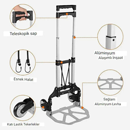 NEW-MAX Multi Fonksiyon Katlanır 70 Kg Kapasiteli Asma Aparatlı Portatif Koli Taşıma Aracı 